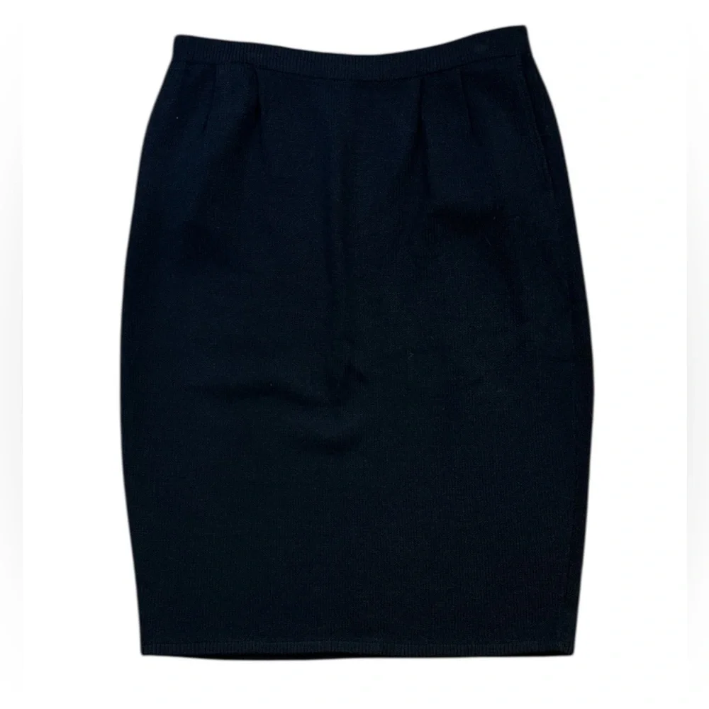 VTG Marie St. John Black Skirt Size 8 Santana Knit Pockets Straight Pencil EUC